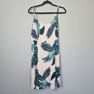 Old Navy Tropical Fit Flare Dress‎ Womens XL Skater Pink Green Leaf Mini V Neck